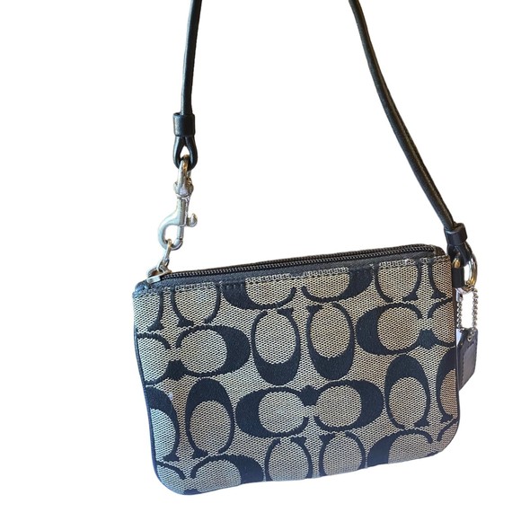 Coach Signature Canvas Tan Black Wristlet - Picture 5 of 8